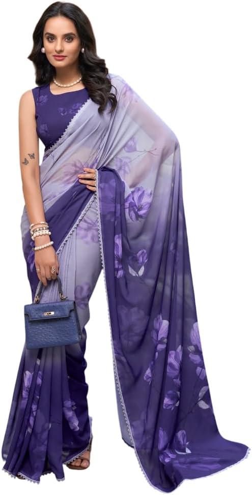 MOHIT CREATIONS Women's Partywear Printed Saree with Unstitched Blouse (Purple) MOHIT CREATIONS Women's Partywear Printed Saree with Unstitched Blouse (Purple)