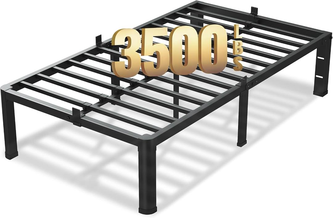 VIPSHOW 18 Inch Twin Size Bed Frame, 3500Lbs Heavy Duty Metal Platform with Round Corner Legs Mattress Slide Stopper, Steel Slat Support No Box Spring Needed, Noise Free, Non-Slip, Easy Assembly