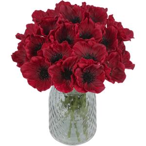 IPOPU Burgundy Poppy Flowers 20pcs Artificial Poppies PU Real Touch Faux Poppy Bulk Fake Flower Arrangements for Wedding Centerpieces, Home Table, Bridal Shower Party Decorations(Burgundy)
