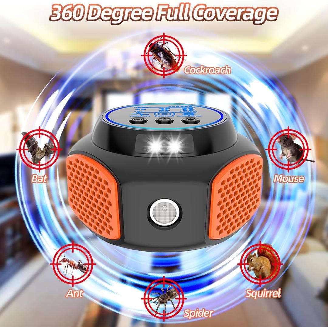2026 360°Ultrasonic Mouse Repellent Plug in Indoor Pest Control for Rodent Mice Rat Squirrel Bat Roach Spider Ant Bug,Electronic Repellent Device Mouse Traps for Basement House Kitchen Garage
