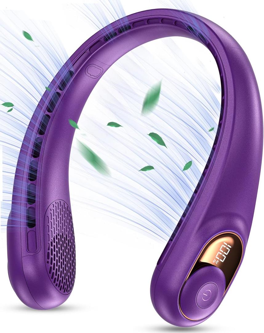 KIDEE Portable Neck Fan, Hands Free Bladeless Fan Rechargeable, 4000mAh Battery Operated USB Wearable Personal Fan, Upgraded Air Volume, 3 Speeds (Purple)