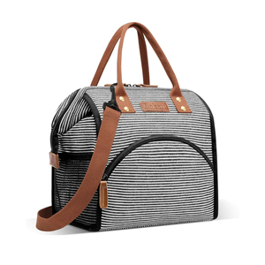 LOKASS Lunch Bag Insulated Lunch Box Wide-Open Lunch Tote Bag with Removable Shoulder Strap for Women/Men Adults Work Picnic Hiking Beach Fishing(Stripes)