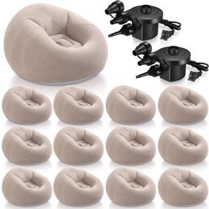 Realspring 12 Pcs Inflatable Bean Bag Chairs for Adults with Electric Air Pump, Blow up Couch Folding Portable Inflatable Couch Lazy Sofa for Outdoor Movie Nights Camping Room (Coffee)