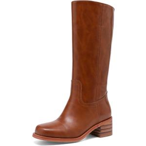 Women's Knee High Boots Square Toe Chunky Block Heel Long Boots for Women Comfortable Slip on Low Heel Womens Riding Boot. (8)