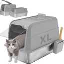 Stainless Steel Litter Box with Lid, XL Extra Large Cat Litter Box, Enclosed Metal Litter Pan with High Sided Enclosure & Scoop, Anti Leakage, Easy to Clean, Odor Control(Grey)