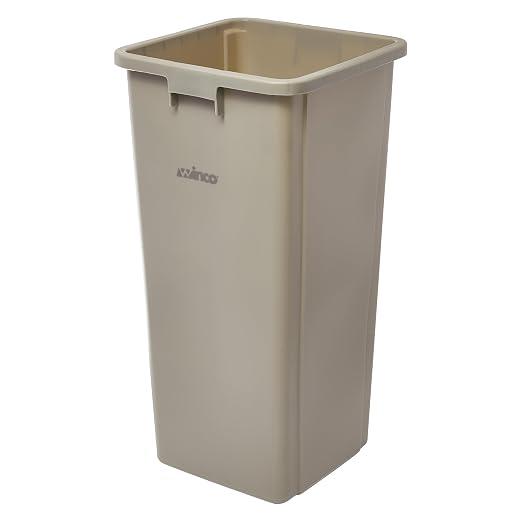 Winco 23 Gallon Beige Commercial Square Plastic Trash Can