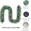 9FT Pre-lit Blue Spruce Artificial Christmas Garland with Red Berries and Pine Cones, 50 Warm White LED Lights, Battery Operated with Timer, Classic Holiday Decoration