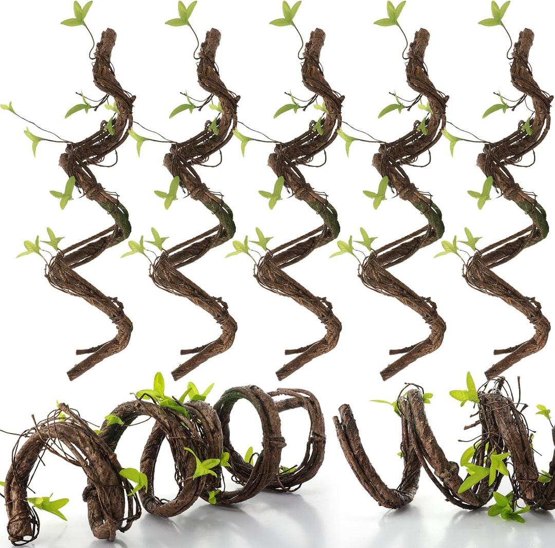 Suncalla 5 Pcs Artificial Bendable Tree Branches for Decoration Fake Trunk Garland Twigs Leaves Cherry Blossom Grape Vines for Wall Hanging Front Door Reptile Habitat Decoration (35in,Natural)