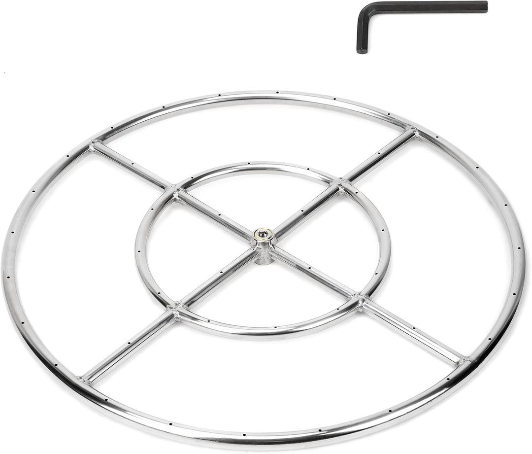 Stanbroil 24 Inch Round Fire Pit Burner Ring for Natural Gas & Propane Fire Pit Fireplace - 304 Stainless Steel Fire Pit Burner for Indoor & Outdoor, BTU 296,000 Max