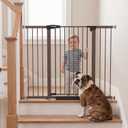 Mumeasy 36" Extra Tall Baby Gate for Stairs, 29.7-51" Wide Dog Gates Indoor for Doorways with Easy Walk Thru, Auto Close Pet Safety Gate for House, Pressure Mounted Metal Child Gate with Door, Brown