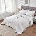 Kingnex Oversized King Bedspreads 128x120 Extra Wide Quilt for Tall King California King Bed Lightweight 3 Piece Quilted Coverlet Pillow Shams Set Pure White