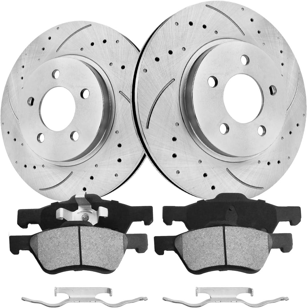 Anpulsero Front Brake Pads and Rotors Kit Compatible with 2005-2010 Ford Escape, 2005-2010 Mercury Mariner, 2005-2011 Mazda Tribute| Drilled Slotted Brake Rotors Ceramic Brake Pads 302.9mm(11.9in)