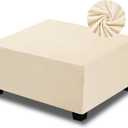 NeColorLife Velvet Ottoman Cover Square, Stretchable Footrest Stool Slipcover with Elastic Band for Rectangle and Square Storage Ottoman (Large, Cream (with Warm Undertones))