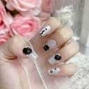 Cartoon Black Cat Design Press on Nails Short Gradient Cat Eye for Women Glossy Fake Nail Acrylic Full Cover Stick on Nails Manicure Decoration Reusable False Nail 30PCS 15 Sizes Kit Gift