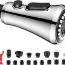 Pull Down Spray Head for Kitchen Faucet - Chrome Kitchen Faucet Head Replacement with 15 Adapters - 3 Function Sink Faucet Sprayer Nozzle with Pause