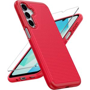 FNTCASE for Galaxy A17/A16 5G Phone Case - Samsung A17 Military Grade Drop Protection, 14ft Drop Tested, Screen Protector Included, Anti-Slip Matte Textured, TPU+PC Dual Layer Shockproof Cover (Red)