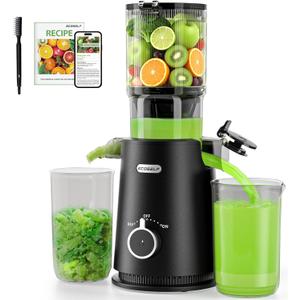 Juicer Machines - Wide Mouth Feed Chute with Self Feeding Hands-Free Design - Cold Press Juicer for Vegetables and Fruits - Juice Extractor Machine High Juice Yield - With Brush
