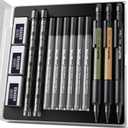 Nicpro 3 PCS 1.3 mm Mechanical Pencil Set 3 Colors with 36 Lead Refill, 3 Eraser - Weatherproof Metal MP2000 Heavy Duty Carpenter Pencil for Outdoor Marking Drafting Drawing Woodworking