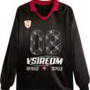 Verdusa Men's Letter Print Long Sleeve Soccer Jersey Shirt Collared Neck Number Shirts Black XX-Large