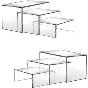 6 Pcs Acrylic Display Risers, 2 Sets Small Size Clear Shelf Riser, 0.15" Thick Acrylic Risers Display Stands, Clear Risers for Dessert, Cupcake, Candy, Figure Jewelry Showcase ((3"x4"x5")x2Set)