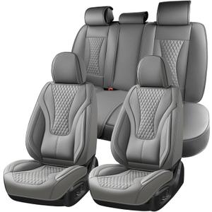 Coverado Waterproof Nappa Leather Car Seat Covers, Automotive Seat Covers Fullset, 5 Seat Car Seat Cushion & Car Seat Protector, Gray Front and Rear Covers Universal Fit for Most Cars, SUVs, Trucks