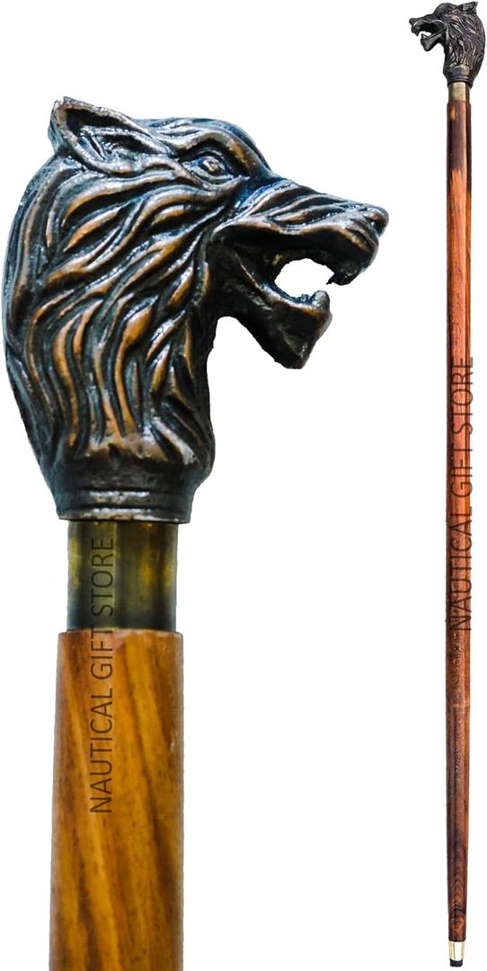 37" Nebula Walking Stick top Wolf Gothic Walking Stick Antique Winter Cane