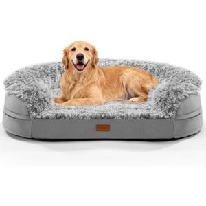 Fluffy 3.7 inch Thickened Orthopedic Dog Beds for Extra Large Dogs, Supportive Dog Sofa Bed with 28D Egg-Crate Foam, Removable Washable Cover, Waterproof Lining, Cozy Oval Design,Grey