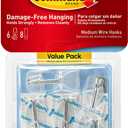 Command Medium Clear Wire Toggle Hooks, 6 Wall Hook and 8 Strips, Damage-Free Hanging with Adhesive, Great for Hanging, Organization, and Storage, Holds up to 2 lb