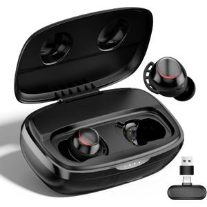 IAMJOY Gaming Earbuds, 20ms Ultra-Low Latency Wireless Earbuds, 90H Playtime, 2.4GHz Dongle & Bluetooth, Noise-Canceling Mic, Compatible with Meta Quest 3/2, PS5/4, Switch, Steam Deck, PC (Jet Black)