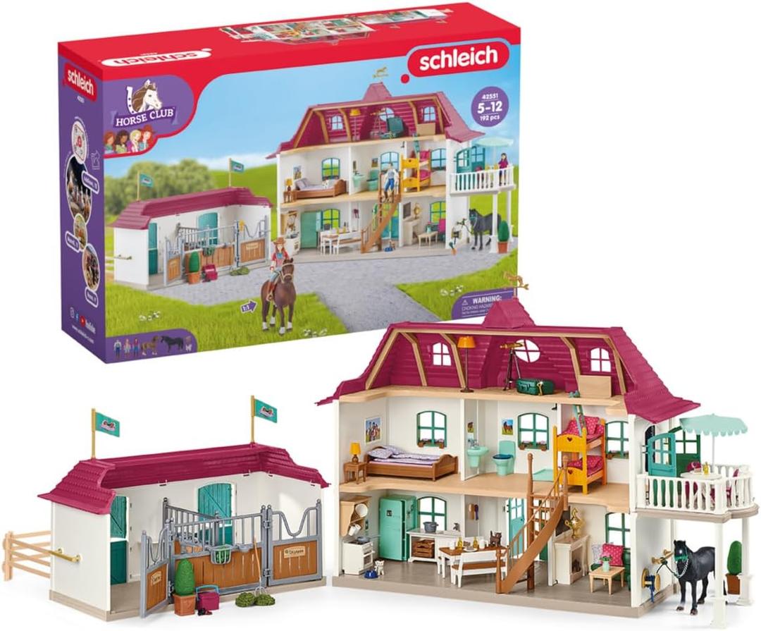 schleich Horse Club - 192PC Lakeside Country House and Stable Playset - Equestrian Toy Set with People and Horse Figurines - Large Dollhouse with Furniture - Imaginative Play for Kids 5+ | 42551, 56.1 X 16 X 37.6 Cm