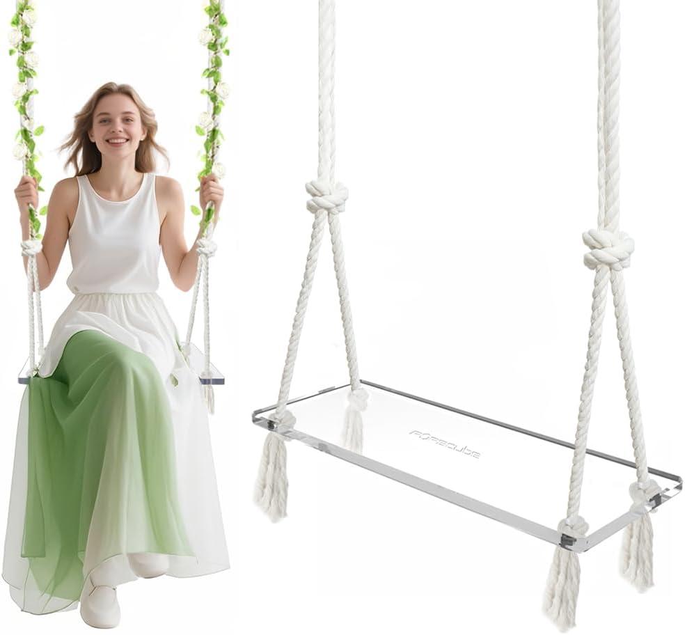 Transparent Acrylic Swing Adjustable Rope Tree Swing Set for Kids & Adults 550 lbs Load Capacity Non-Slip Thickening Playground Swing Set Accessories Ideal for Indoor & Outdoor