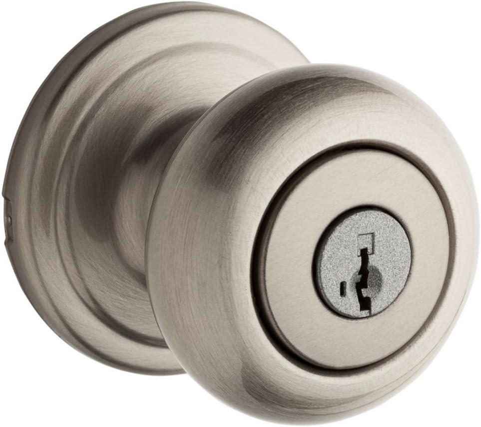 Kwikset Hancock Entry Door Knob with Lock and Key, Secure Keyed Handle Exterior, Front Entrance and Bedroom, Satin Nickel, Pick Resistant SmartKey Rekey Security and Microban