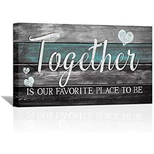 SkenoArt Family Inspirational Quotes Painting Canvas Wall Art Rustic Together is Our Favorite Place to Be Signs Bathroom Bedroom Wall Decor Easy to Hang 20"x36"