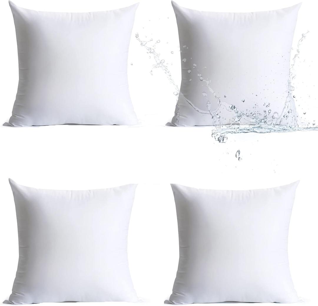 Calibrate Timing 18 x 18 Pillow Inserts Outdoor, Pack of 4 Water Resistant Hypoallergenic Square Decorative Throw Pillow Cushion Stuffer Forms Couch Sham - 18 x 18 inches