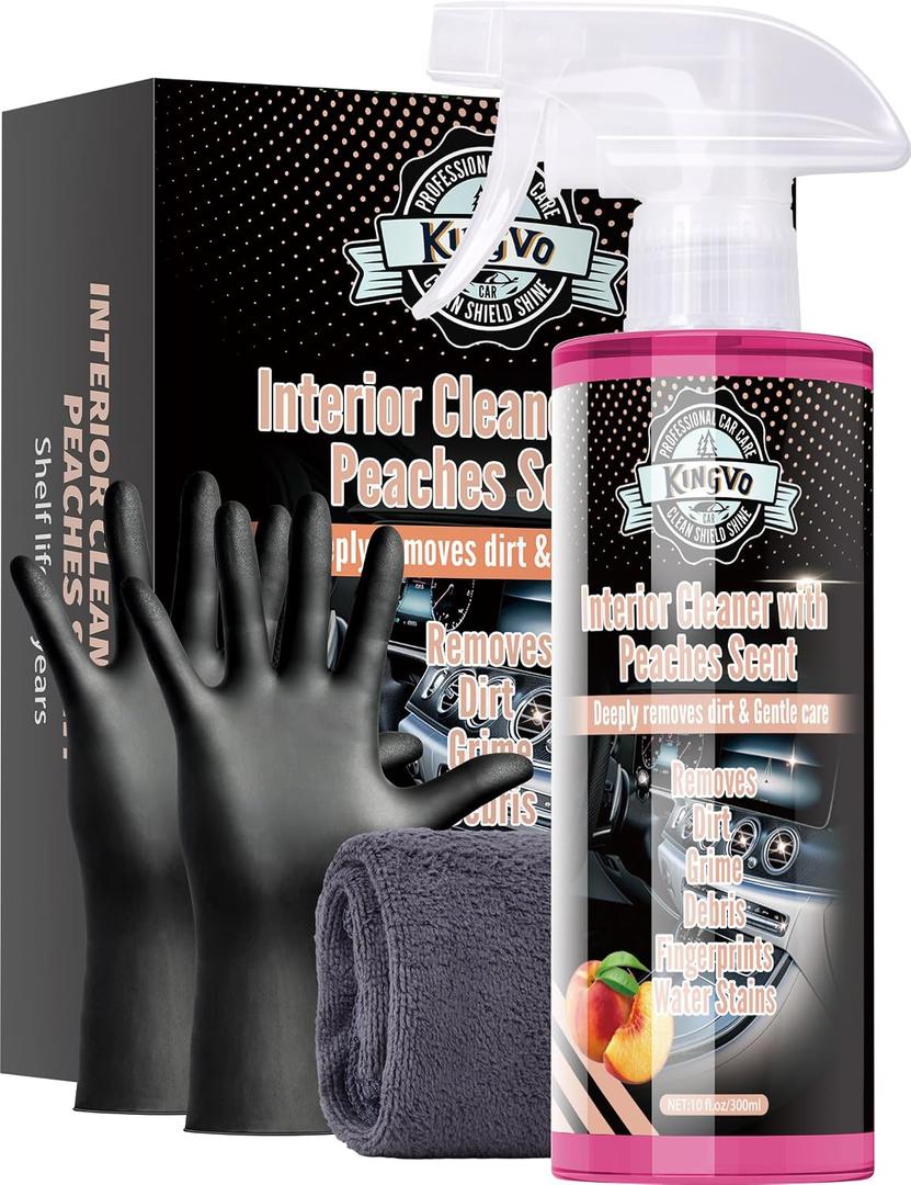 Kingvo Car Interior Cleaner, Interior Cleaner Carpet Dashboard Vinyl Sofa Leather Shiny Car Stuff Detailing Kit Cleaning Supplies,Peach Scent