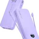 Portable Charger Power Bank, 20000mAh 22.5W USB C Fast Charging with Built-in Cables & Wall Plug, External Battery Pack with LED Display, Travel Essentials for iPhone, iPad, Samsung Purple