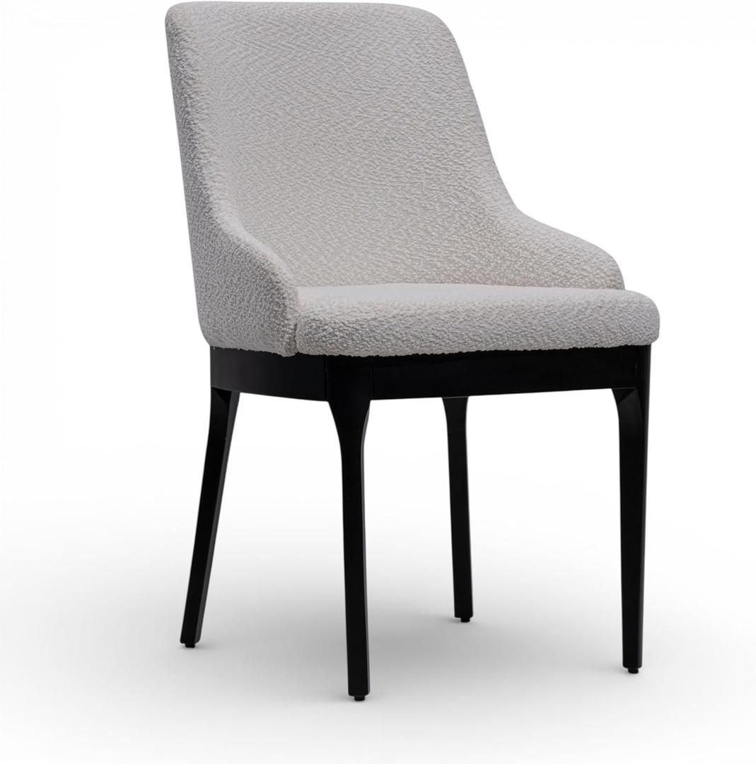 MELAGIO Modern Boucle Dining Chair - Comfy Upholstered Chair - Wood Leg - Accent Side Chair for Dining Room Living Room Bedroom - Dining Table Chairs Boucle Fabric - 300 Lbs Capacity (Polina)