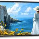 Coastal Boat Large Wall Art Framed Wall Decor for Living Room Ocean Coast Pictures Oversized Canvas Print Painting Modern Extra Large Framed Artwork for Bedroom Office Home Decor 60"x30"