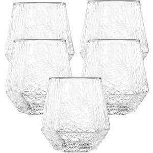 40 count Diamond Unbreakable Stemless Plastic Wine Champagne Whiskey Glasses Elegant Durable Disposable Indoor Outdoor Ideal for Home, Office, Bars, Wedding, 12 Ounce Cups (Hammered Clear)