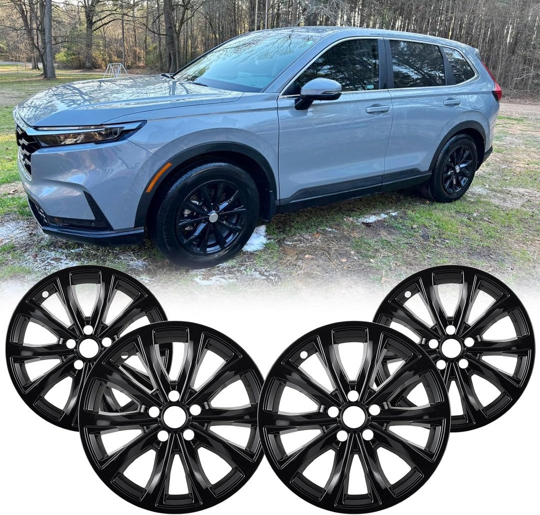 18 Inch Wheel Skins Compatible with 2023-2025 Honda CRV EX EX-L, ABS Plastic Cover Hubcap for 23-25 Honda CRV Wheel Skin Glossy Black Set of 4