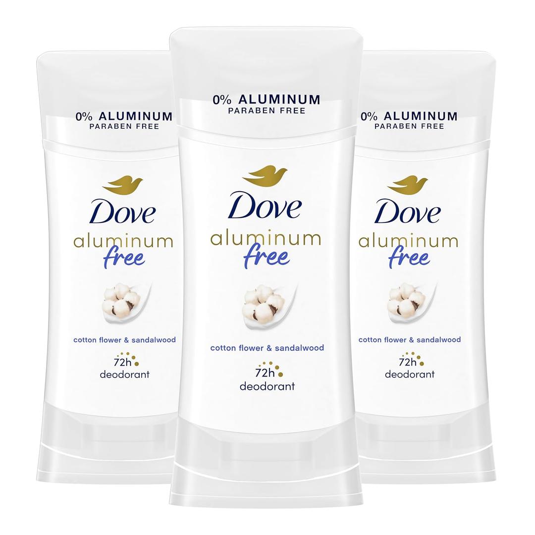 Dove Aluminum Free Deodorant for Women 3 Count Cotton Flower & Sandalwood 72 hour odor protection 2.6 oz