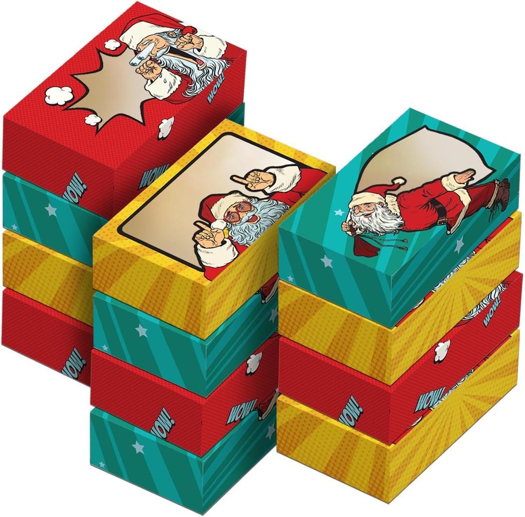 easykart labels 12 PCs Christmas Bakery Cookie Gift Box (8.75" x 5.75" x 2.75") in 3 Designs, Colorful Patterns with Window for Pastries, Cupcakes, Cookies, Brownies, Donuts, and Gift-Giving (Assorted Colors)