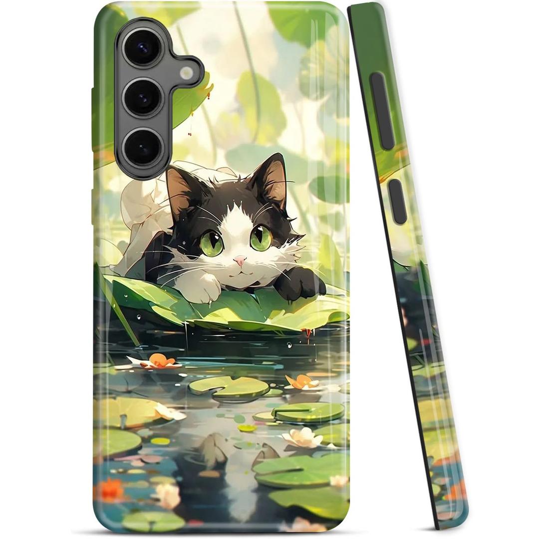 ZISKGZO Compatible for Samsung Galaxy S25 5G Case, 2 Layer Hard Shell Silicone Cover 2 in 1 Shockproof Protective Phone Case,Cute Cat Hiddening