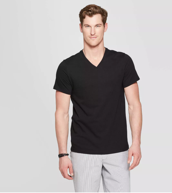 Goodfellow Men's Every Wear Short Sleeve V-Neck T-Shirt (Small, Black)