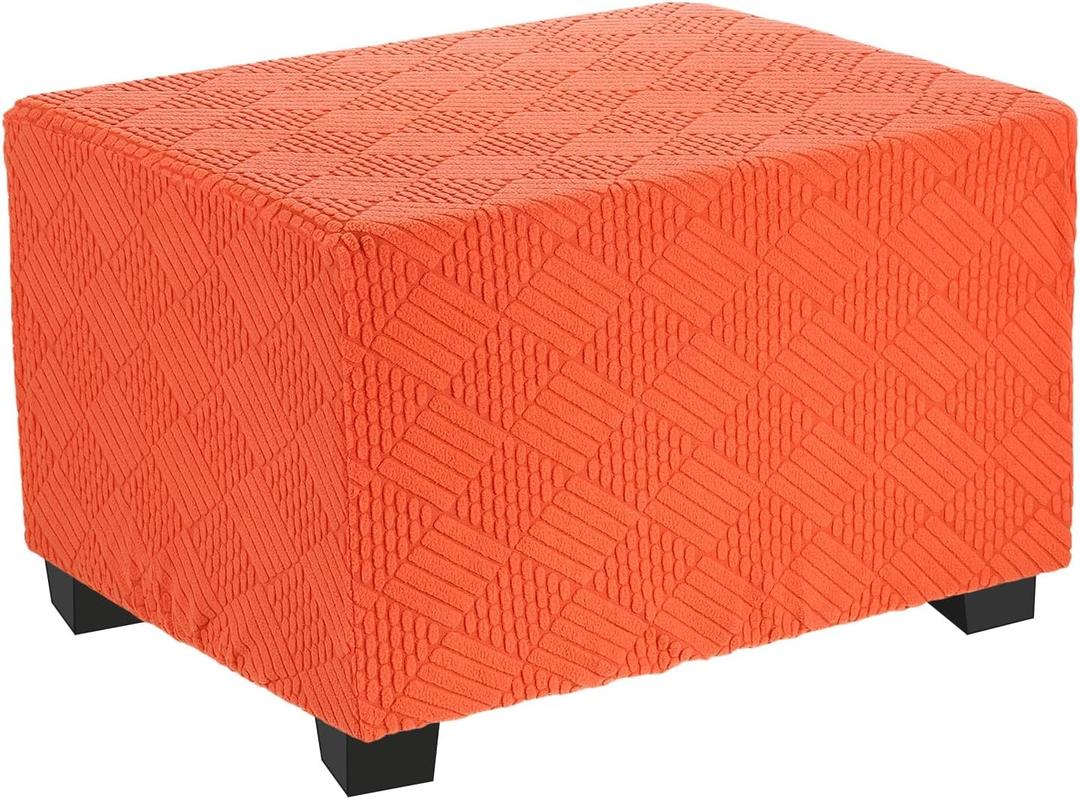 uxcell Stretch Foot Stool Cover Stripe Square Foot Stool Slipcover with Elastic Furniture Protector for Living Room Bedroom Fit Length 57-70cm / 23"-27", Medium, Orange