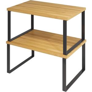 SUYU Kitchen Cabinet Organizer Shelf,Bamboo Spice Rack Set of 1,SpaceSaving Countertop Organizer for Kitchen, Office, or Closet, Stackable and Nesting Shelves,Black and Natural SCW201H