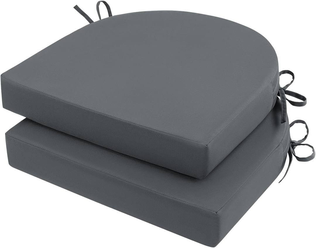 U'Artlines Outdoor Chair Cushions Set of 2, Waterproof Round Corner Seat Cushions, Patio Chair Cushions for Outdoor Furniture,Seat Cushions with Ties for Patio Garden Dining 19"x19"x3.15", Grey