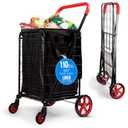 SereneLife Large Folding Utility Shopping Cart with Removable Liner Heavy Duty, 360 Swivel Wheels, 110 lb Capacity, Portable for Groceries, Laundry, Luggage, and More (Red)