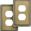 Henne Bery Rope Edge Decorative Wall Plate Switch Plate Outlet Cover (Single Duplex, 2 Pack, Antique Brass) (Single Duplex 2PK)