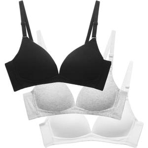 Teen Girls Seamless Bra Cotton Bras Adjustable Straps ((36) 36A, Black/Light Grey/White)